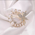 Pearl Butterfly Brooch Pin Round Crystal Wreath Fashion Pin - Silver - view 5