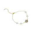 Pearl Flower Bracelet for Women with Imitation Pearls - Gold Tone