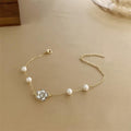 Pearl Flower Necklace for Women with Imitation Pearls - Gold Tone - view 4