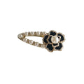 Pearl Hair Clip with Black Flower - Gold, Pearl and Black