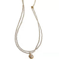 Pearl Pendant Necklace - Double Layer, Gold Oval Pendant