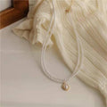 Pearl Pendant Necklace - Fine Rice Pearl Beads, Small Gold Oval Pendant - view 3