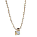 Pearl Pendant Necklace - Rice Pearl Beads, Gold Square Pendant