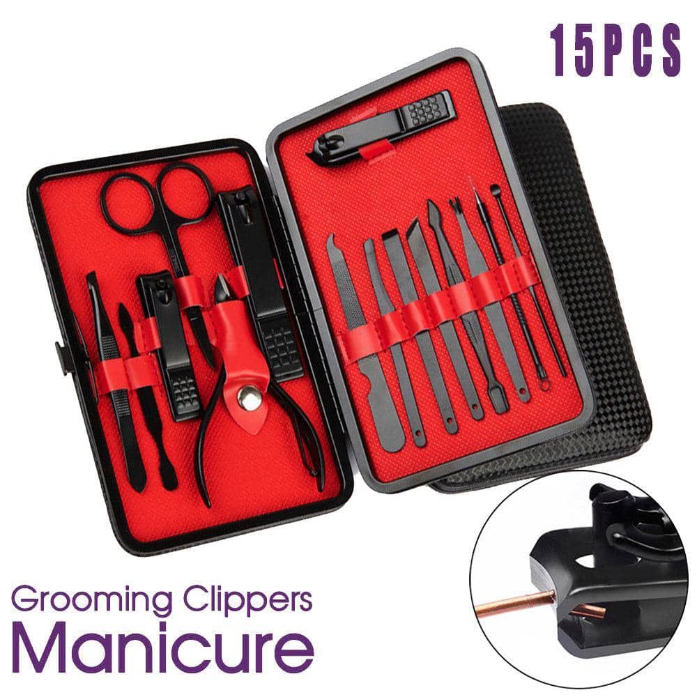 Pedicure Grooming Kit, 15 Piece - Black and Red