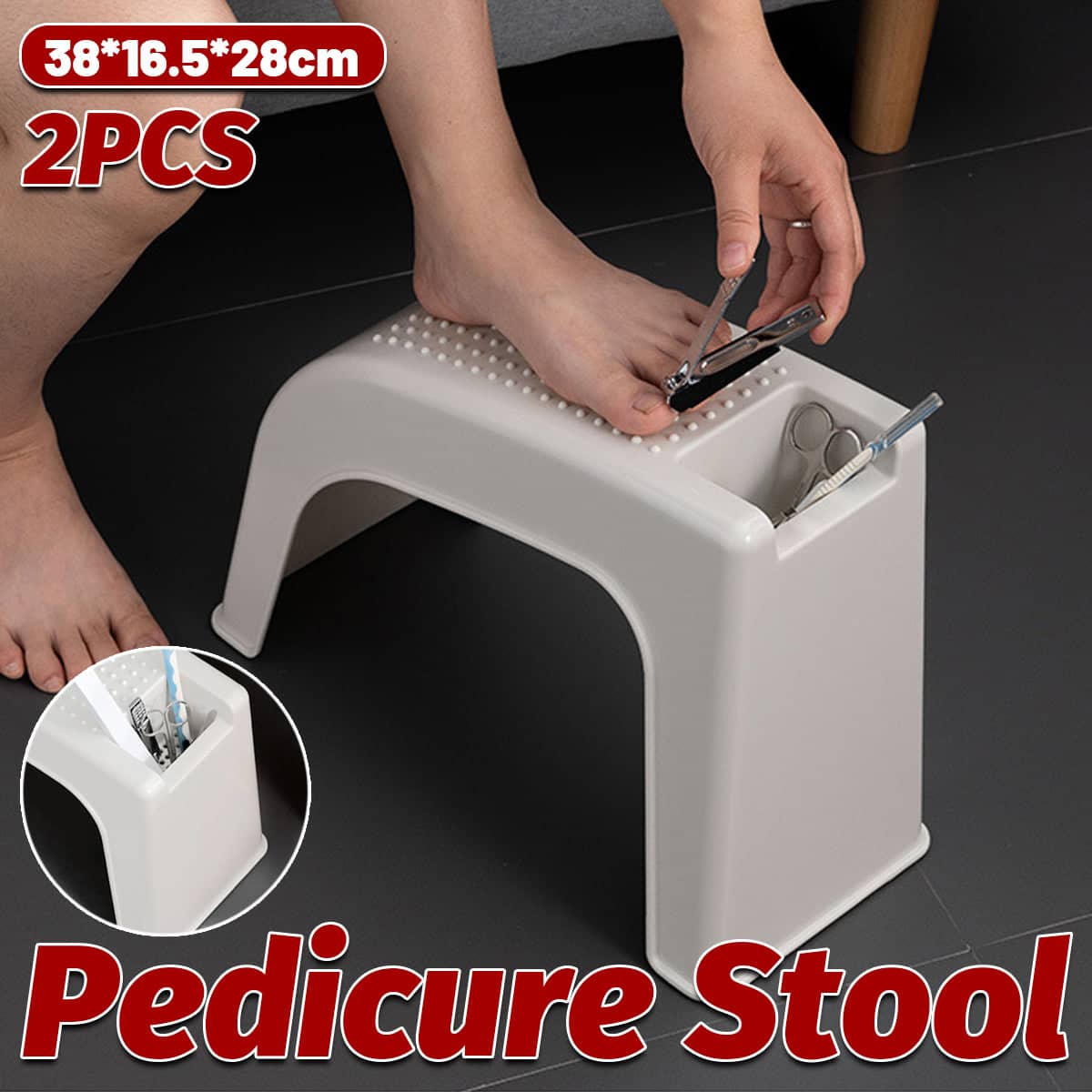 Pedicure Stool Foot Care Nail Cutting Stool Non-Slip Base Durable - Cream White, Pack of 2