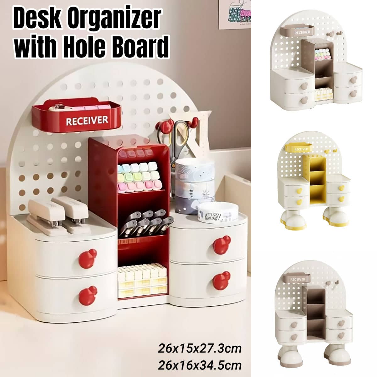 Pegboard Desk Organiser with Drawers - Cartoon Boot-Feet Style, Yellow - view 2