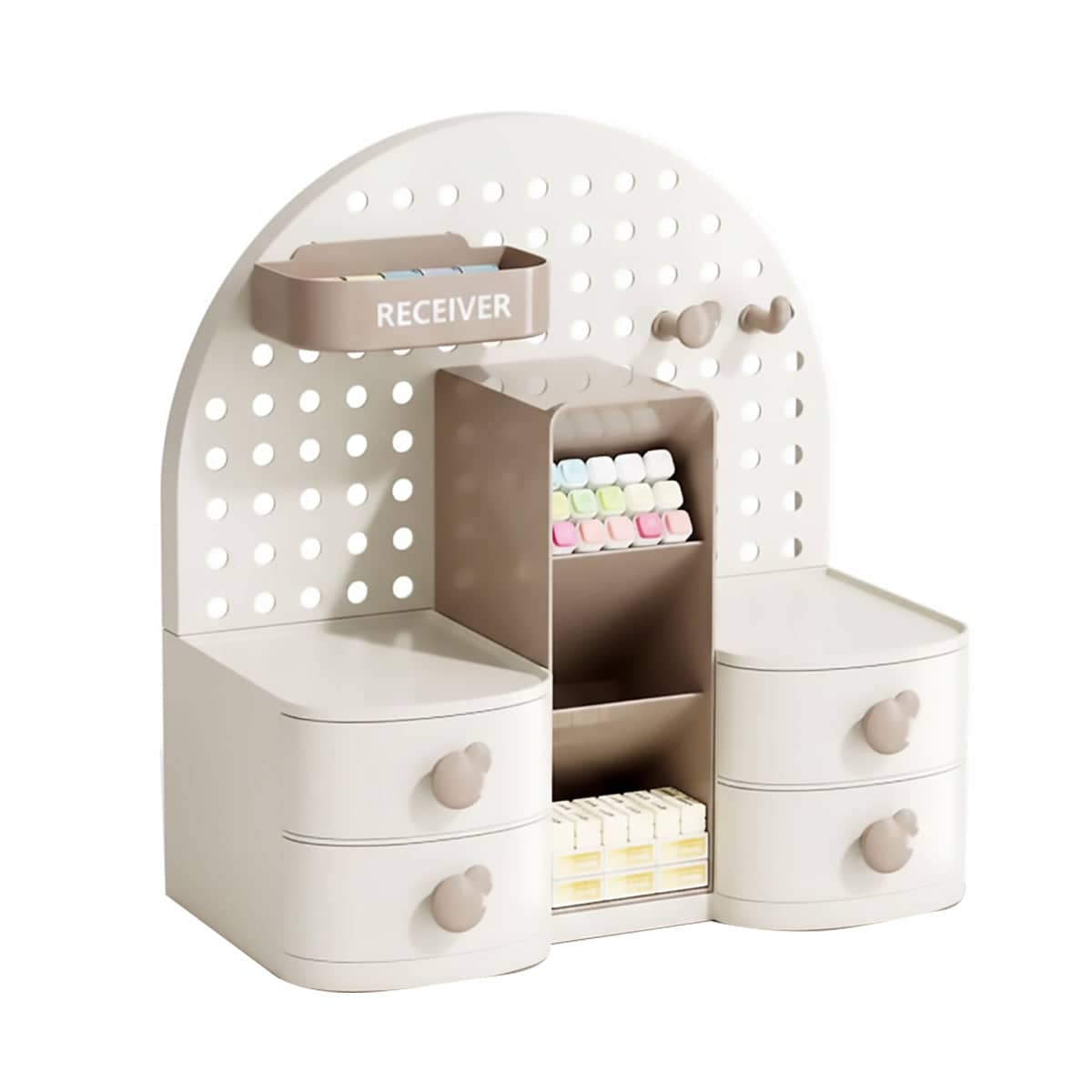 Pegboard Desk Organiser with Drawers - Deluxe Style, Coffee
