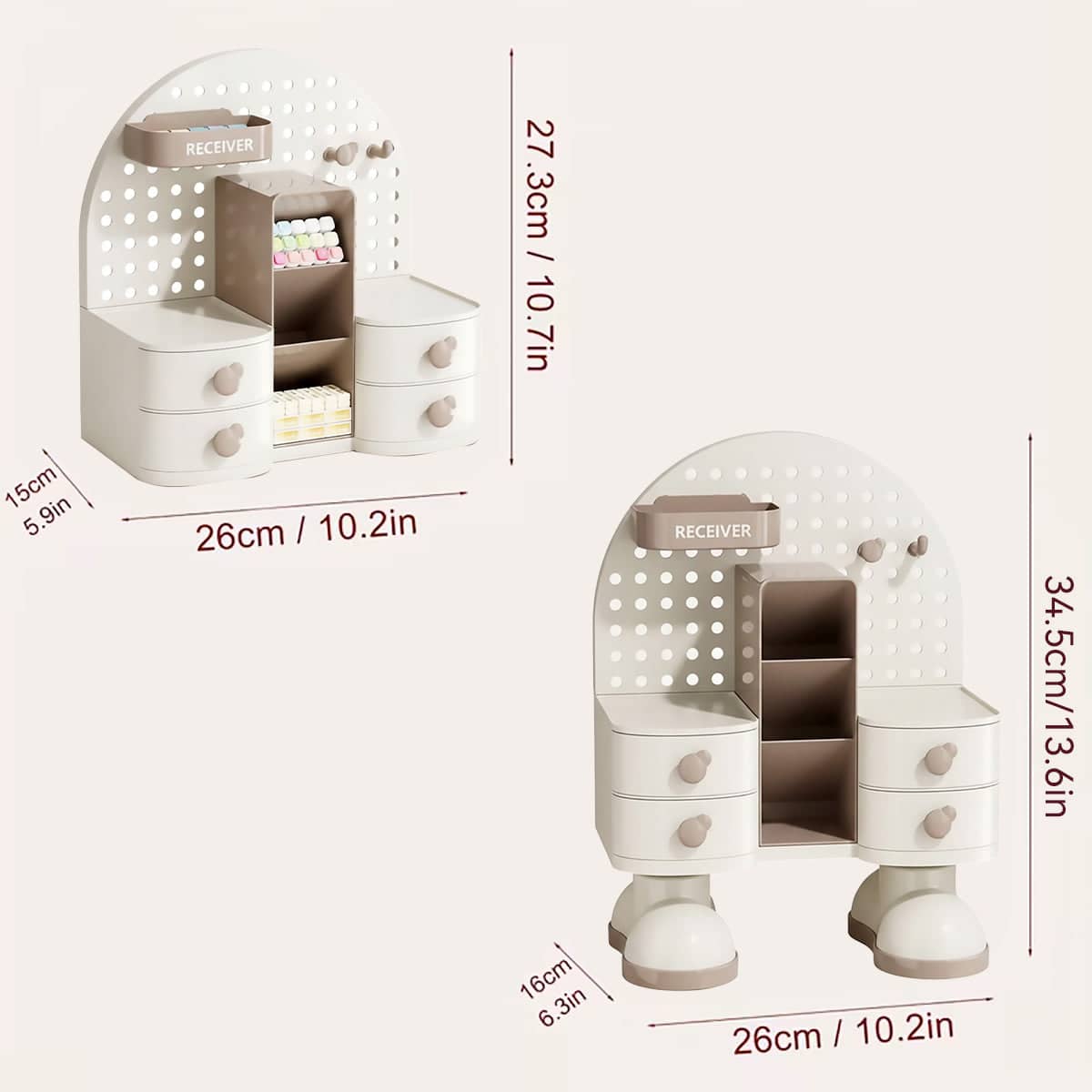 Pegboard Desk Organiser with Drawers - Deluxe Style, Coffee - view 4