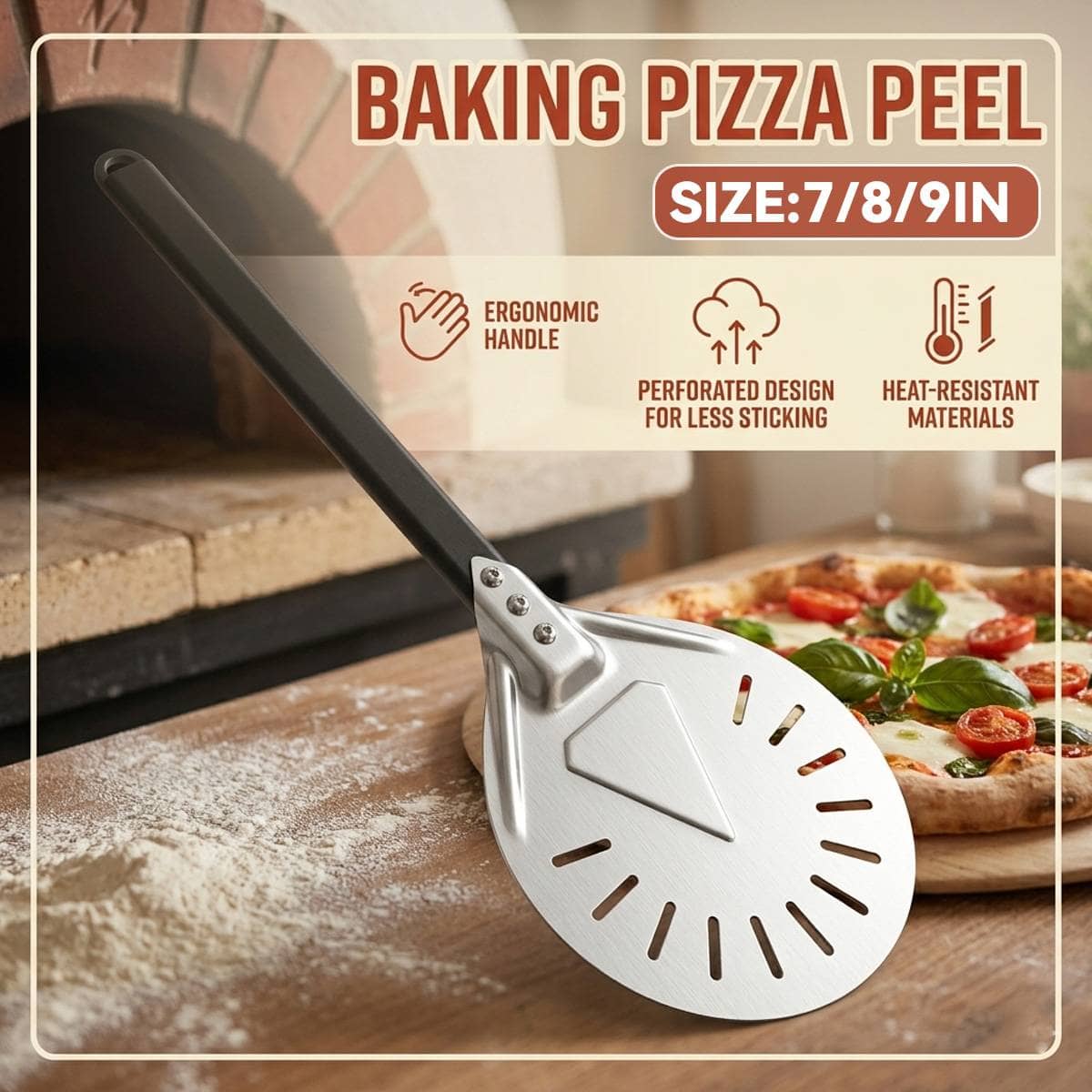 Perforated Round Pizza Turning Peel with Long Handle - 9 Inch (23 cm) - view 2
