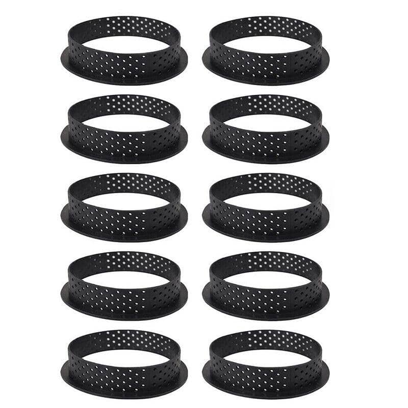 Perforated Round Tart Ring Cake Mould, Set of 8 Non Stick Plastic Baking Rings - view 2