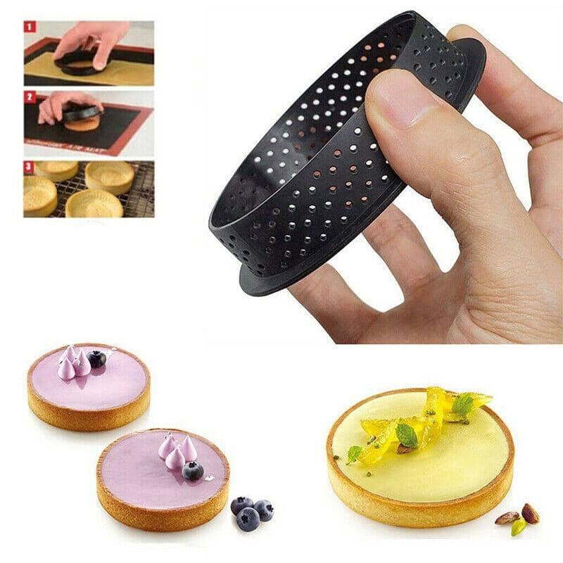 Perforated Round Tart Ring Cake Mould, Set of 8 Non Stick Plastic Baking Rings - view 4