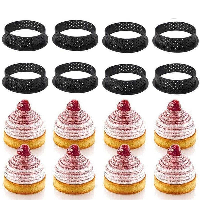 Perforated Round Tart Ring Cake Mould, Set of 8 Non Stick Plastic Baking Rings - view 5