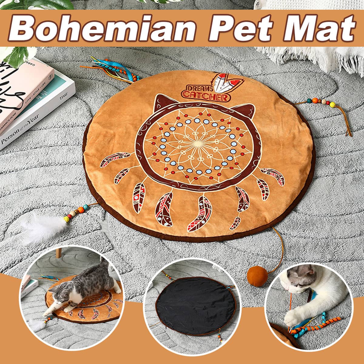 Pet Bed Mat in Bohemian Style, Washable Polar Fleece, 57.5 cm Diameter