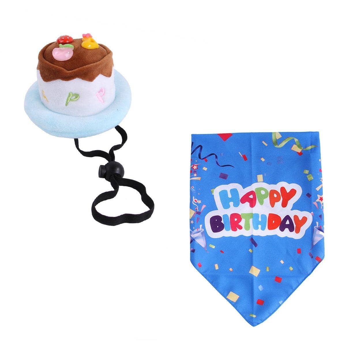 Pet Birthday Cake Hat and Happy Birthday Bandana Set - Blue