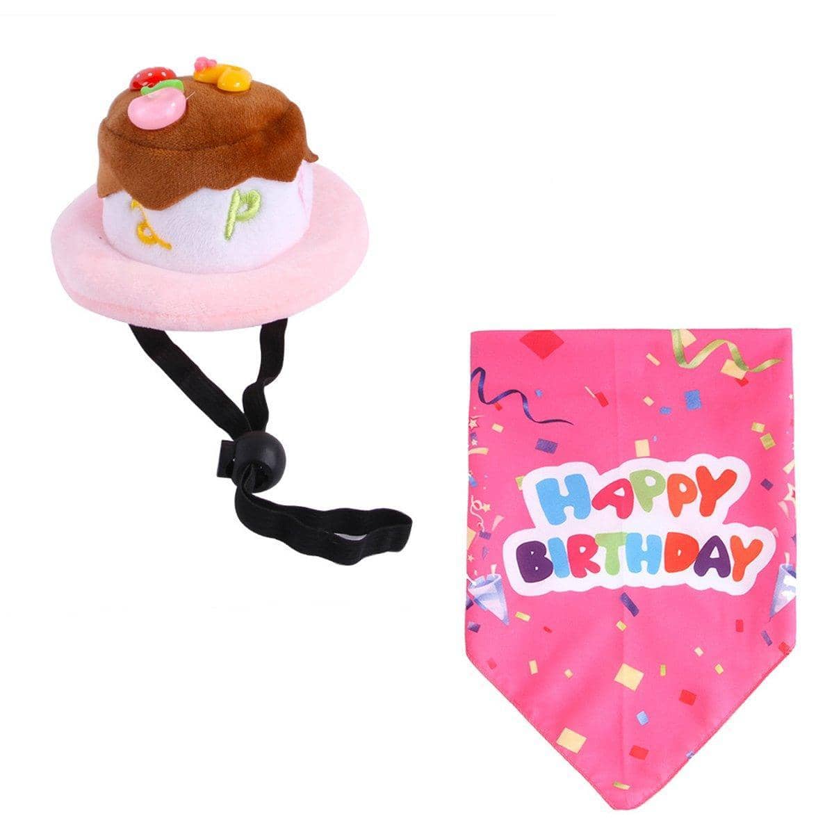 Pet Birthday Cake Hat and Happy Birthday Bandana Set - Pink