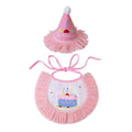 Pet Birthday Hat and Bib Set, Pink Tassel Cake Design - Size L (Bib 30 cm Wide)