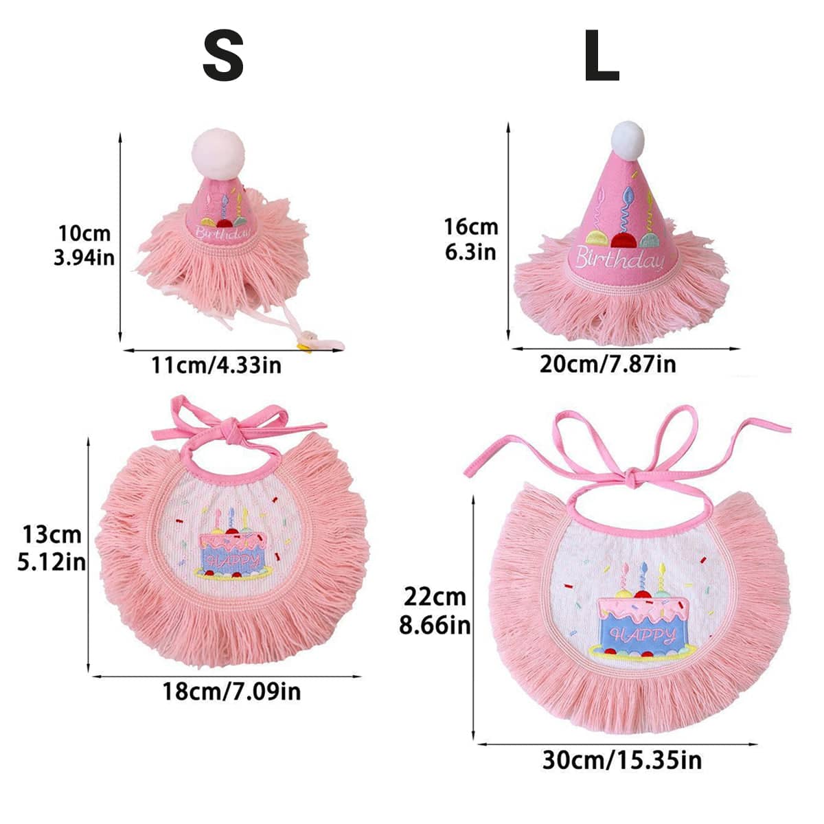 Pet Birthday Hat and Bib Set, Pink Tassel Cake Design - Size L (Bib 30 cm Wide) - view 4