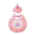 Pet Birthday Hat and Bib Set, Pink Tassel Cake Design - Size S (Bib 18 cm Wide)