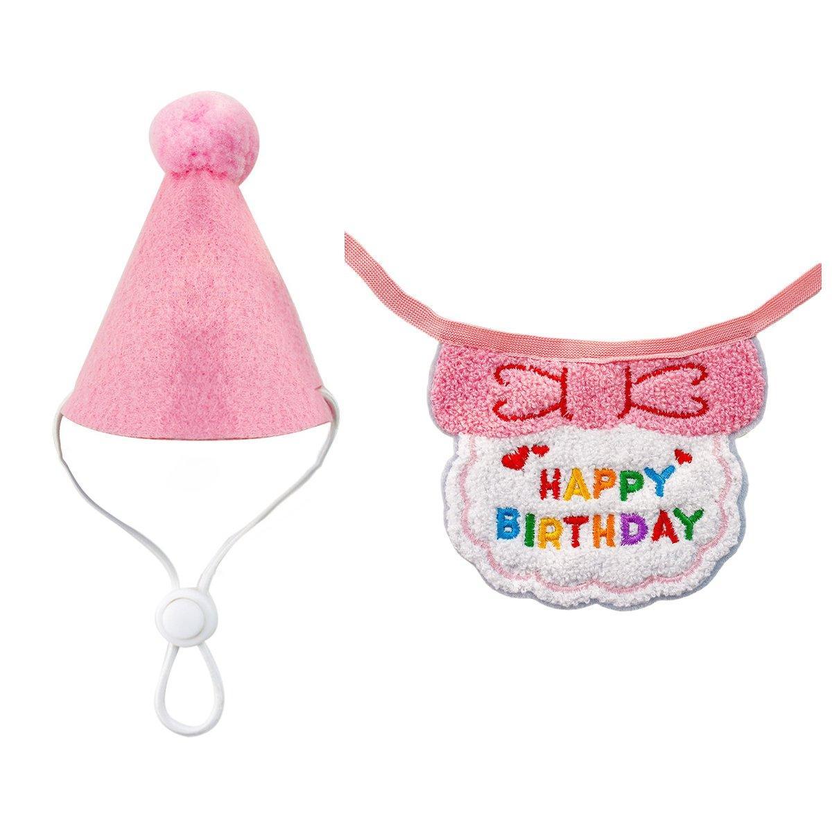 Pet Birthday Hat and Scarf Set for Dogs and Cats - Pink