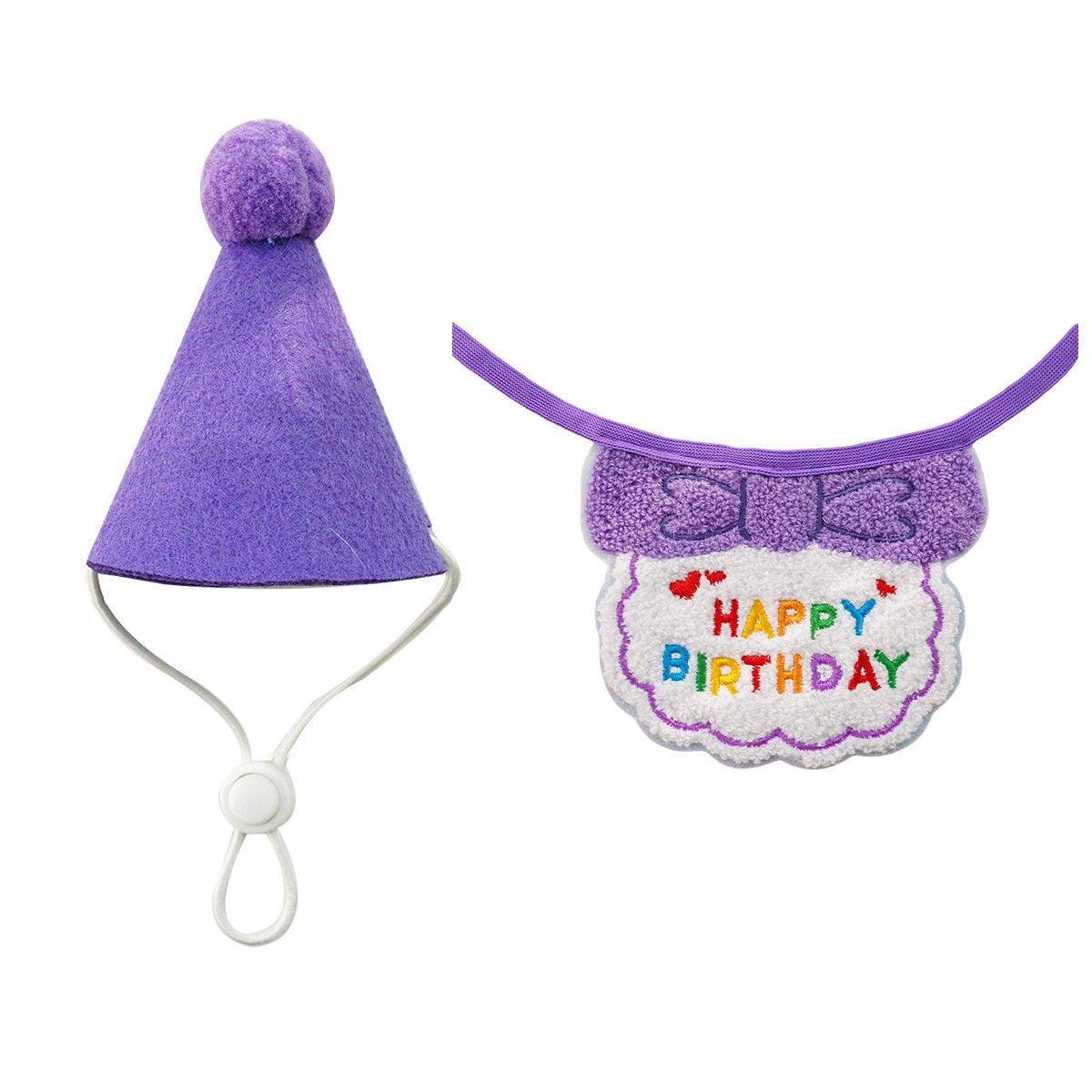 Pet Birthday Hat and Scarf Set for Dogs and Cats - Purple