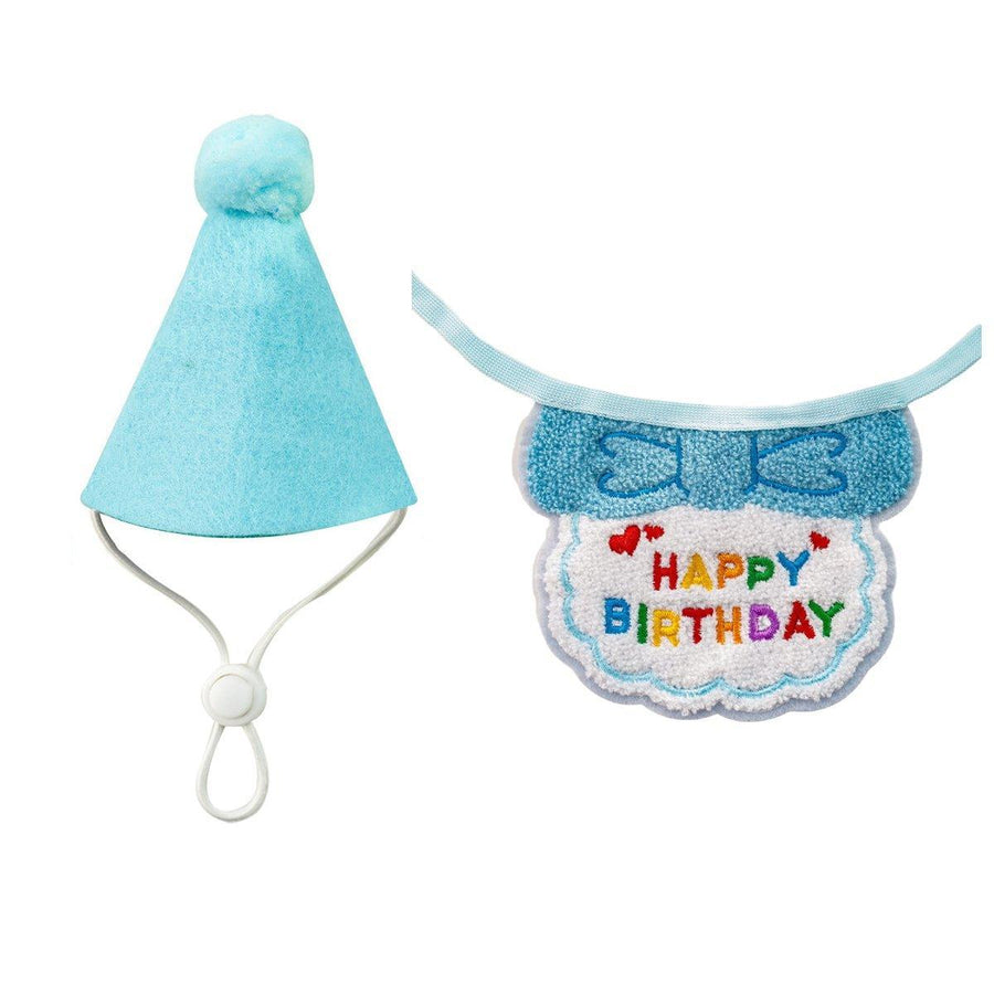 Pet Birthday Hat and Scarf Set for Dogs and Cats - Sky Blue