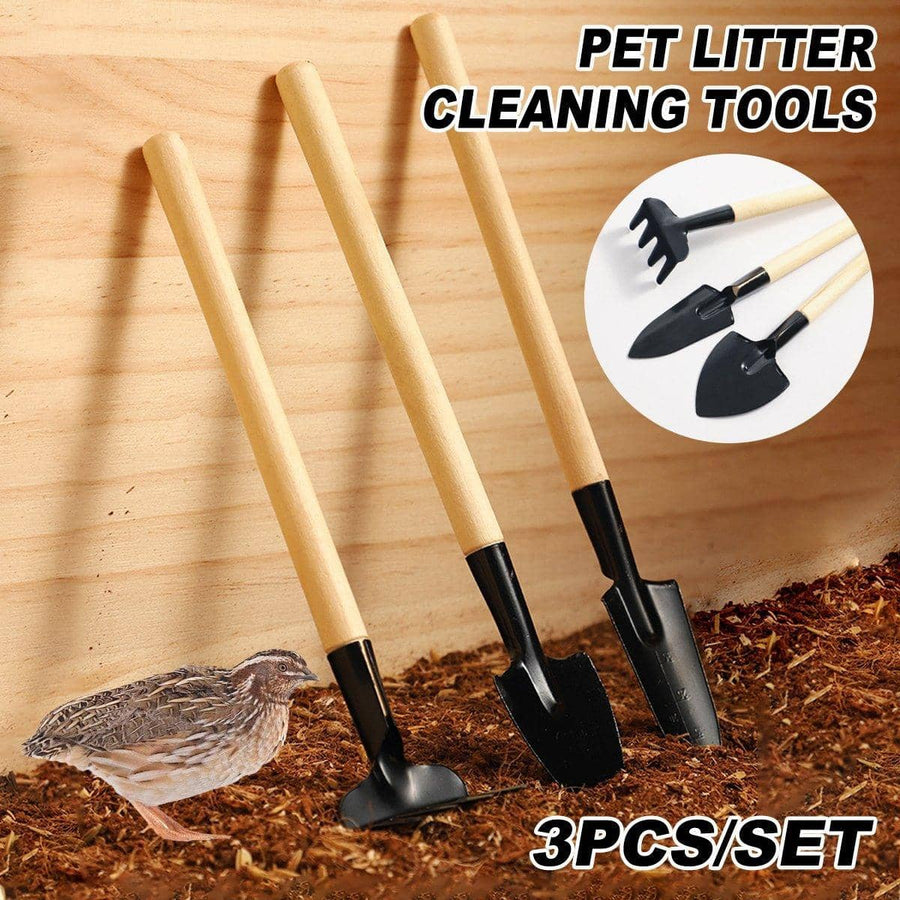 Pet Cage Cleaning Tools with Wooden Handles, Set of 3