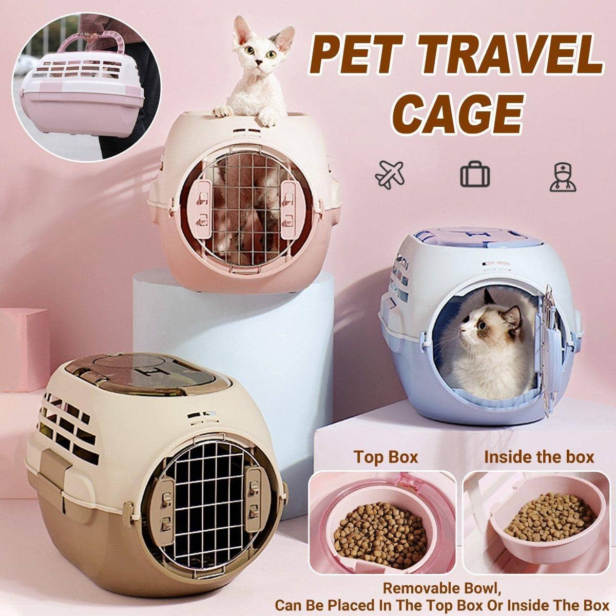 Pet Carrier for Dogs and Cats with Removable Sunroof - Blue - view 2