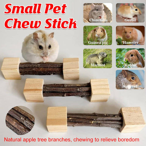 Pet Chew Stick Teeth Grinding Toy for Hamster and Rabbit, Natural Apple Tree Wood