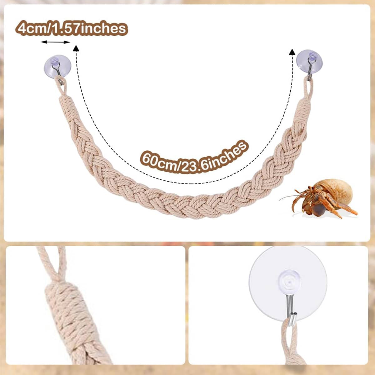 Pet Climbing Suspension Bridge Rope Swing for Reptiles and Hermit Crabs - 60 cm - view 3