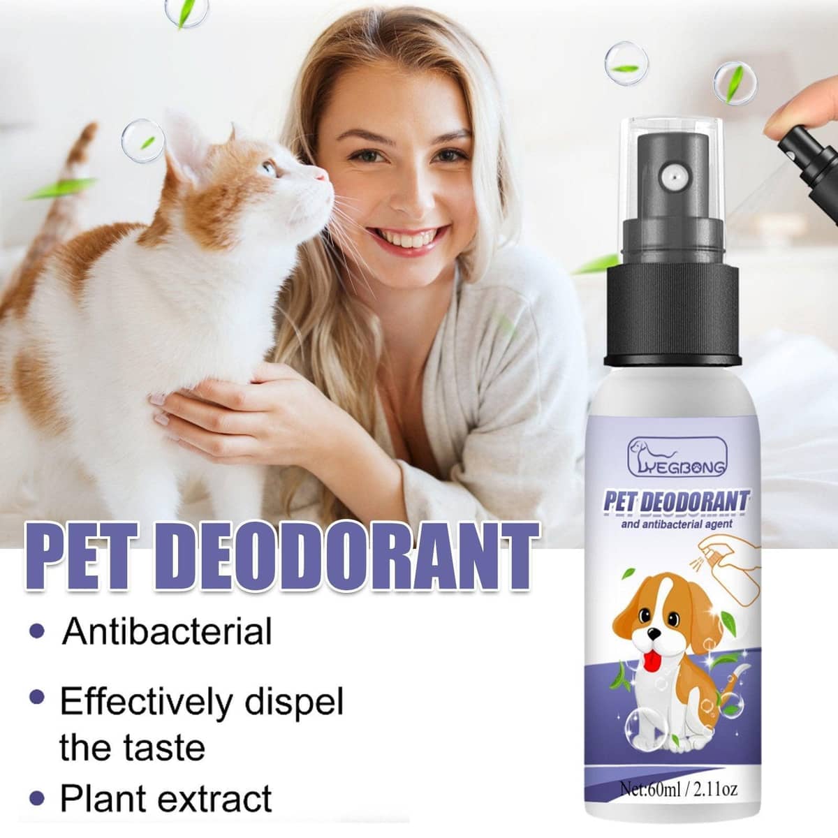 Pet Deodorant Air Freshening Spray for Cats and Dogs, 60 ml
