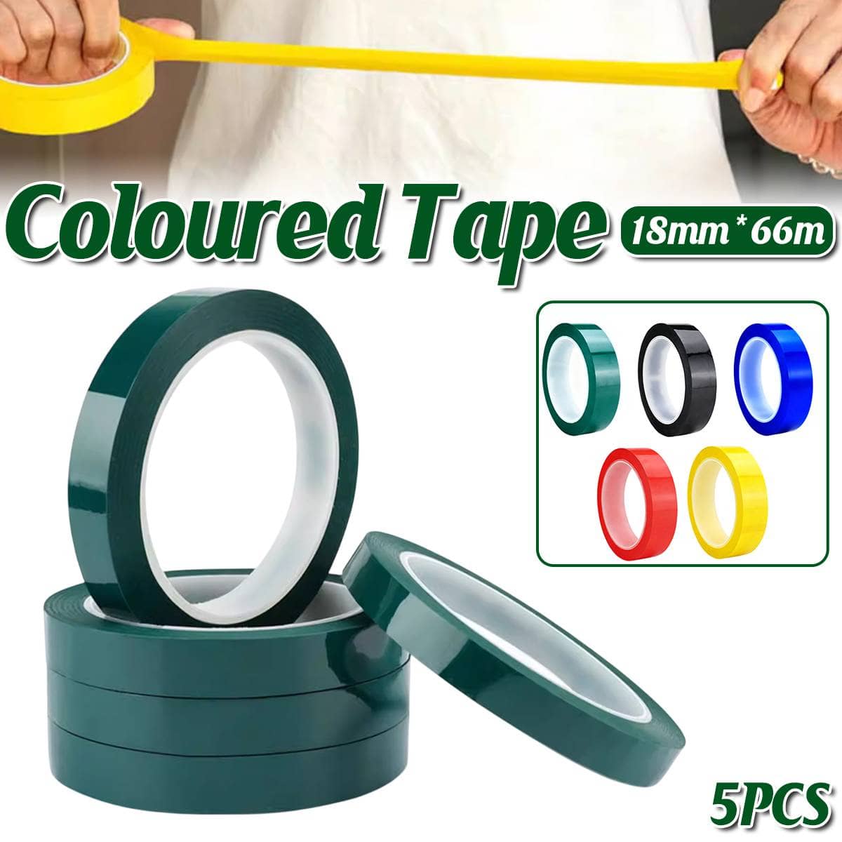 PET Electrical Insulation Tape, 18 mm x 66 m, Pack of 5 - Red - view 2