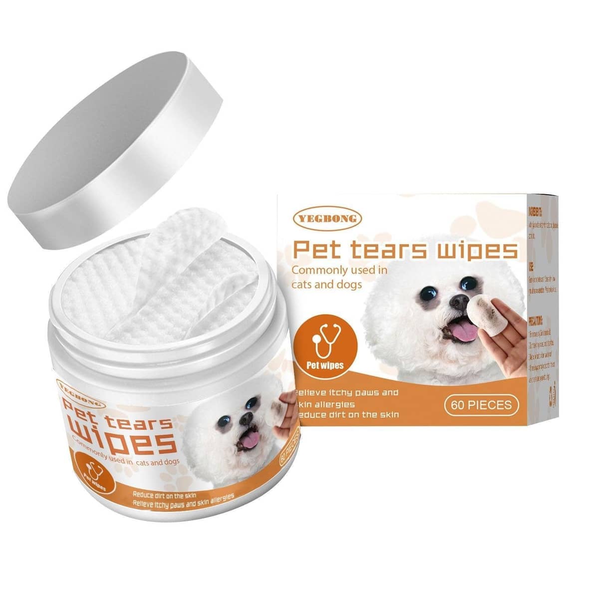 Pet Eye Wipes for Dogs and Cats, Tear Stain Cleaning Pads, Pack of 60 - view 2