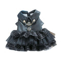 Pet Faux Leather Sequin Dress for Small Dogs and Cats - Black, Size M (Chest 40 cm)