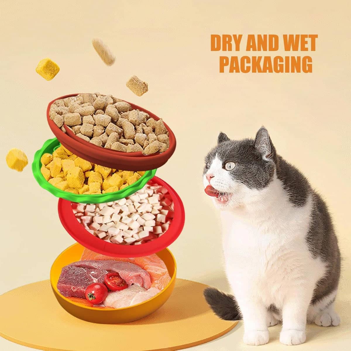 Pet Feeding Bowl for Dogs and Cats - Hamburger Shaped, 5-In-1 Melamine and Silicone - view 4