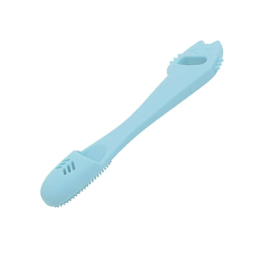 Pet Finger Toothbrush for Dogs and Cats - Blue, Cat Face Design