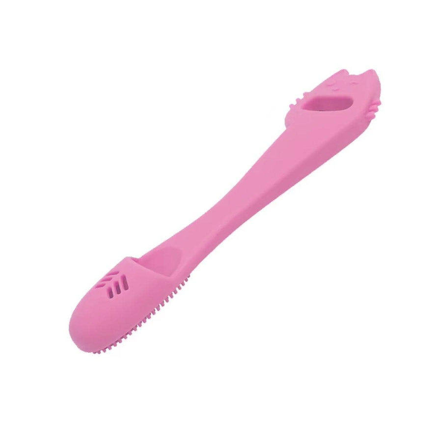 Pet Finger Toothbrush for Dogs and Cats - Pink, Cat Face Design