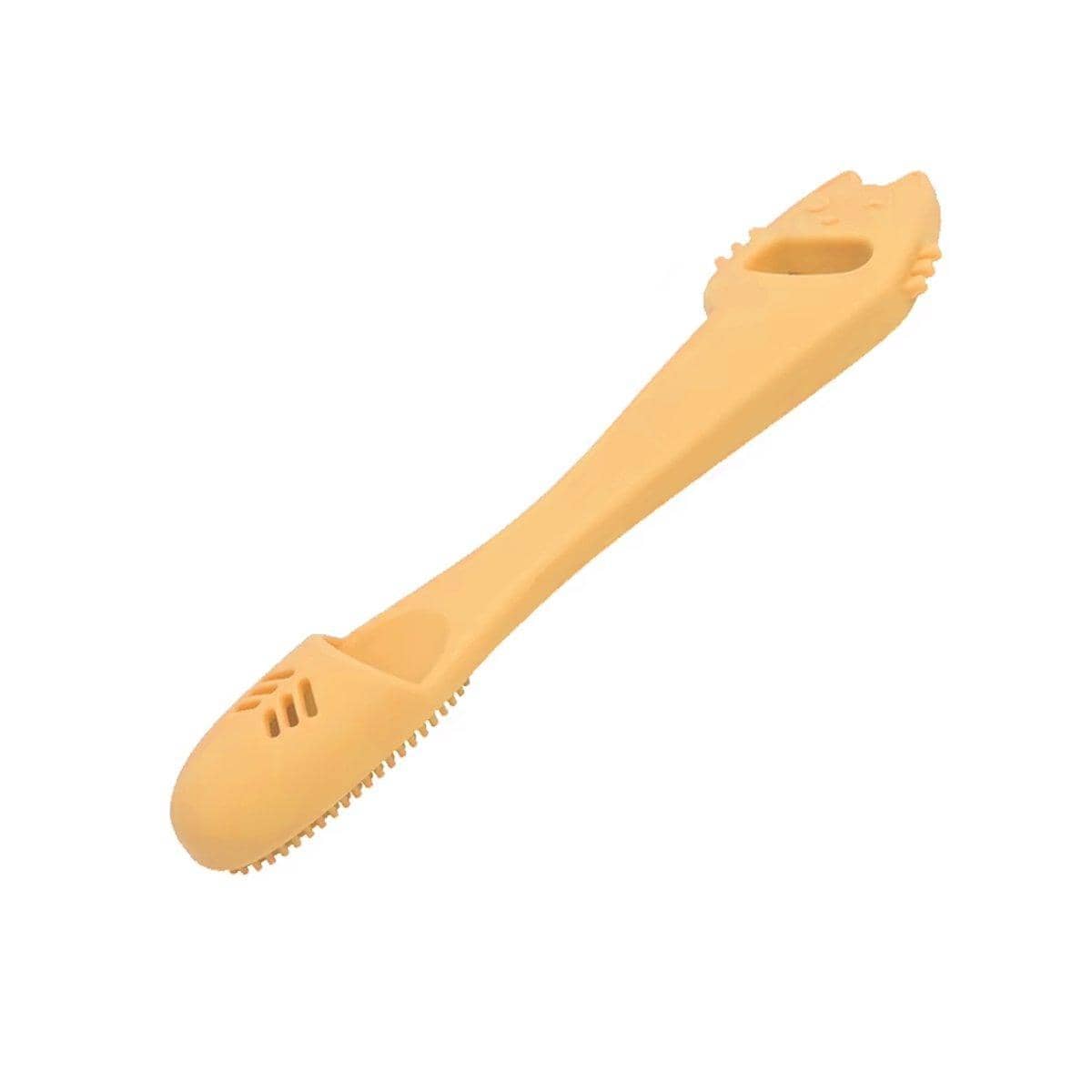 Pet Finger Toothbrush for Dogs and Cats - Yellow, Cat Face Design