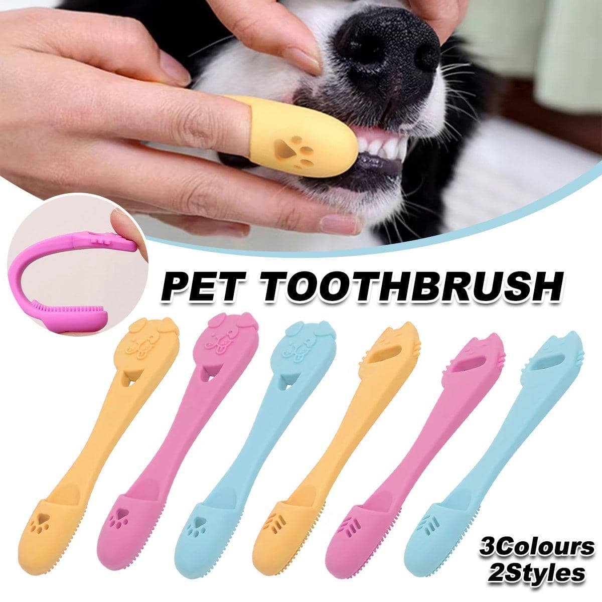 Pet Finger Toothbrush for Dogs and Cats - Yellow, Cat Face Design - view 2