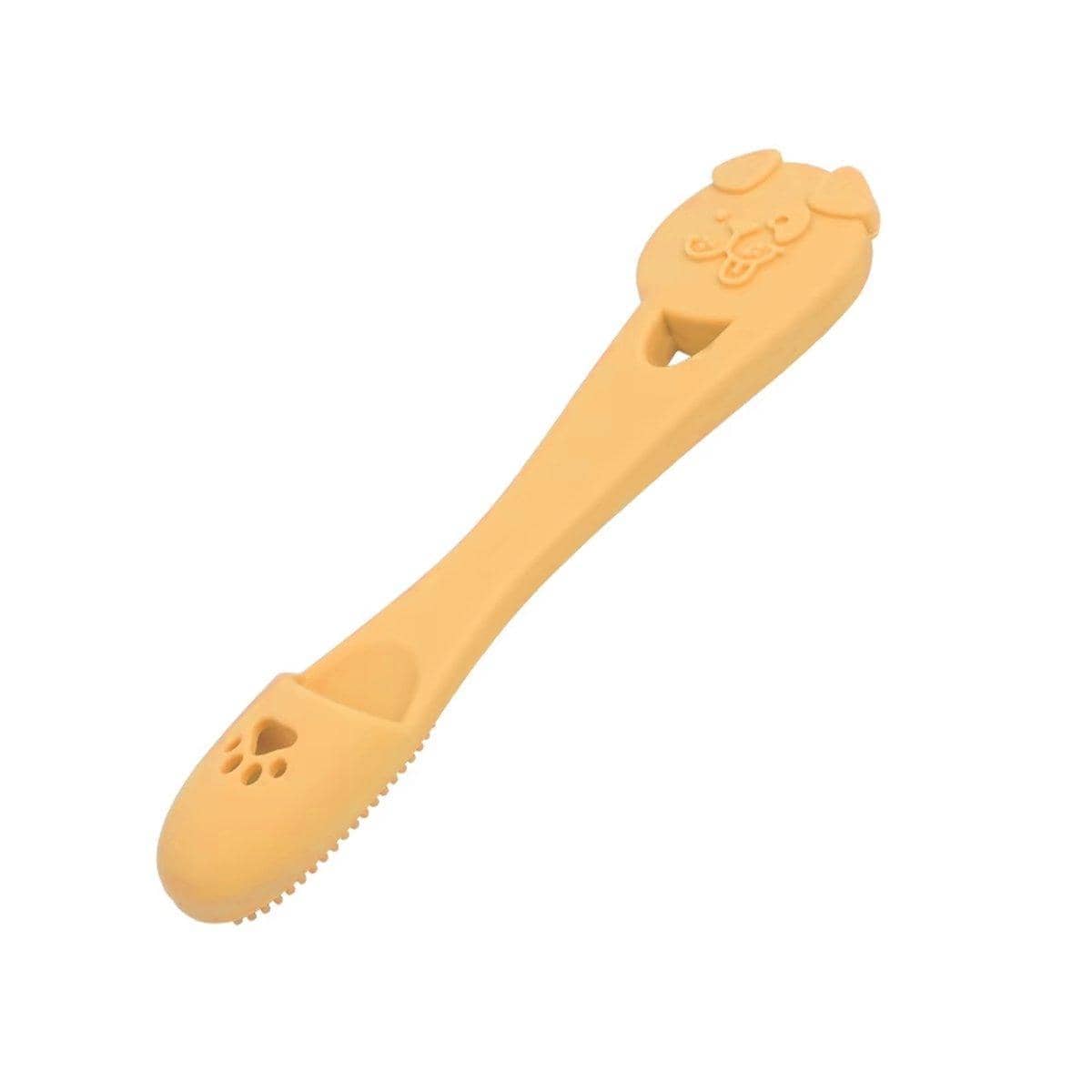 Pet Finger Toothbrush for Dogs and Cats - Yellow, Dog Face Design