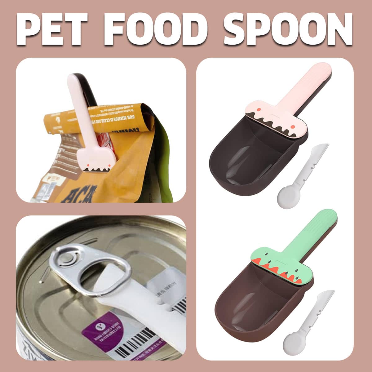 Pet Food Scoop with Can Spoon and Bag Sealer - Mint Green - view 2