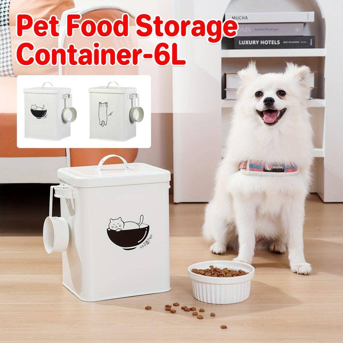 Pet Food Storage Container 6L Sealed Metal Tin - Rice Bowl Cat - view 2