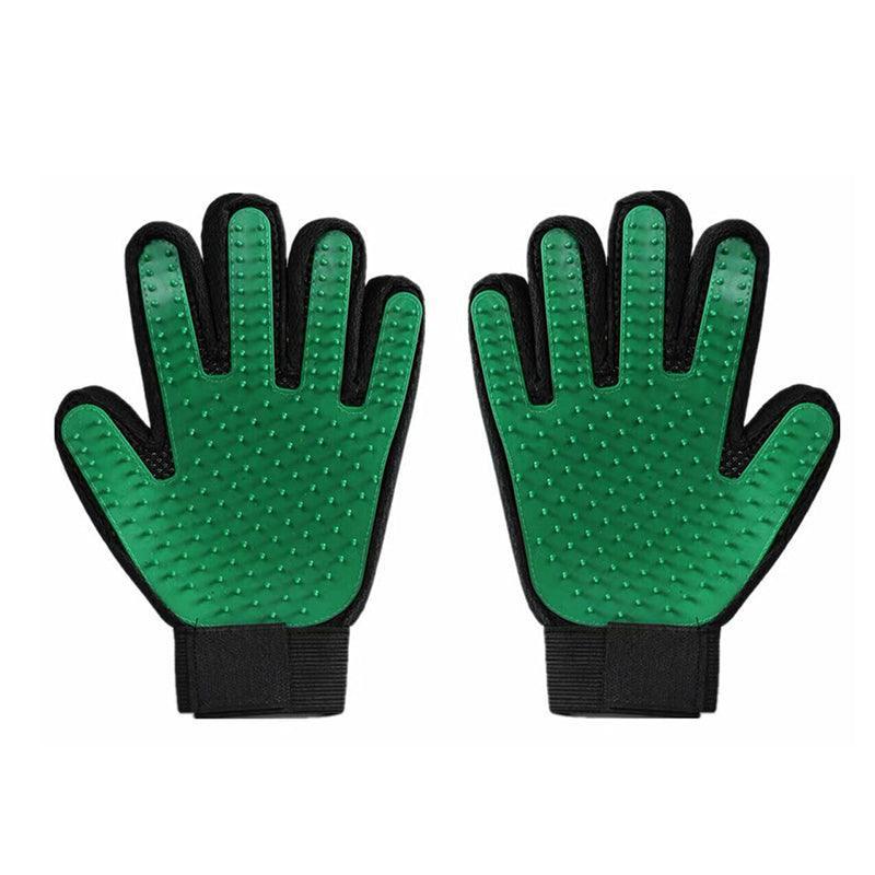 Pet Grooming Massage Gloves for Dogs and Cats - Green, Left and Right Pair