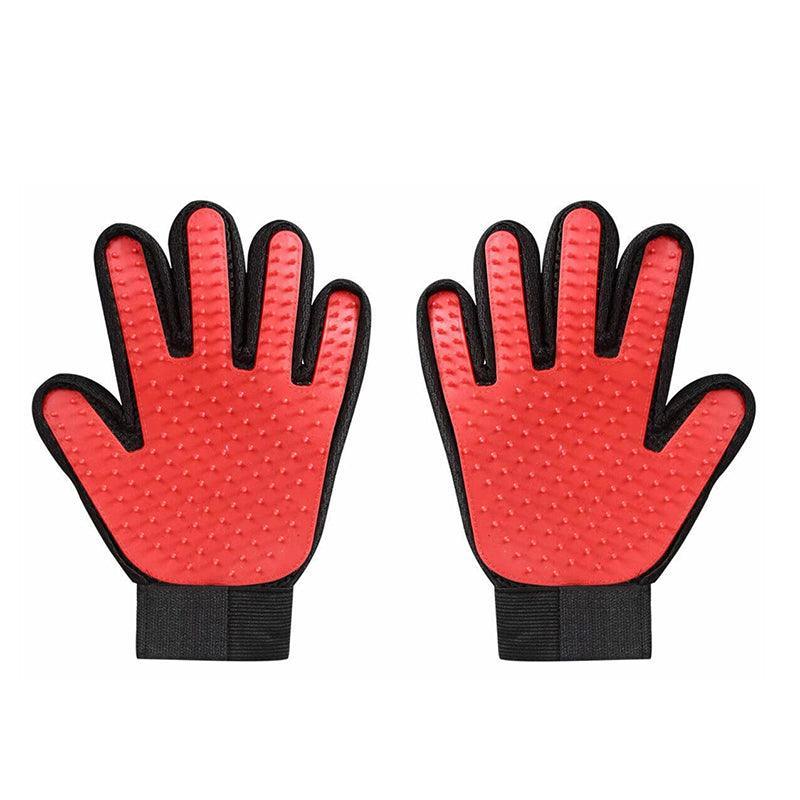 Pet Grooming Massage Gloves for Dogs and Cats - Red, Left and Right Pair