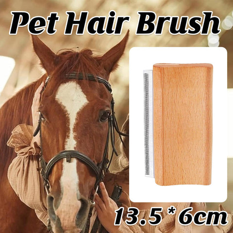 Pet Hair Brush with Stainless Steel Teeth and Beech Wood Handle for Dogs, Cats and Horses