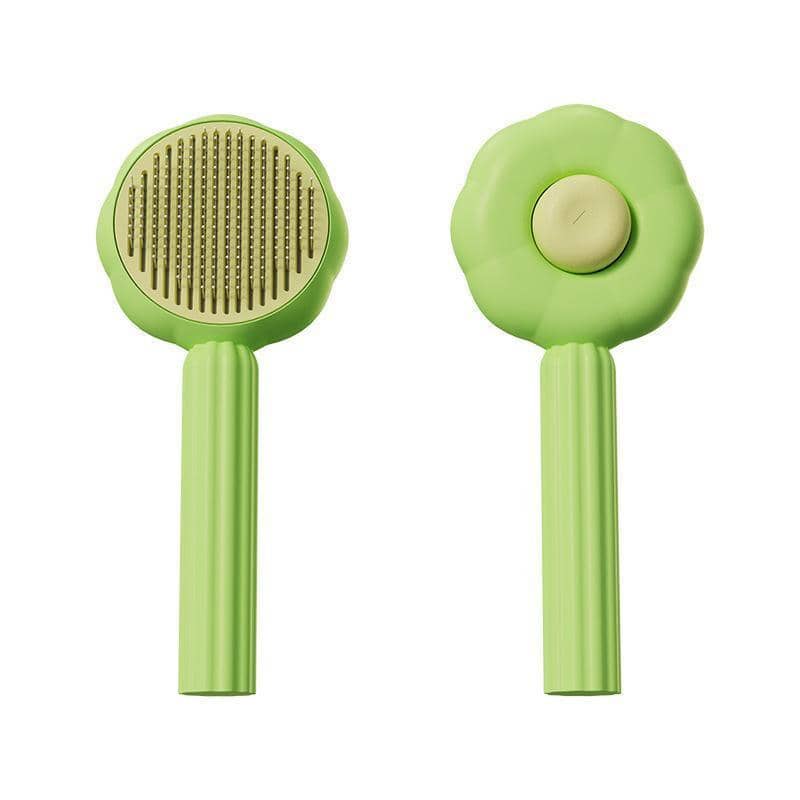 Pet Hair Cleaner Brush with Press-Clean Button for Cats and Dogs - Green