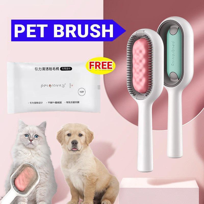 Pet Hair Remover Comb Brush with 10 Wet Wipes - Pink, Set for Long Hair - view 2