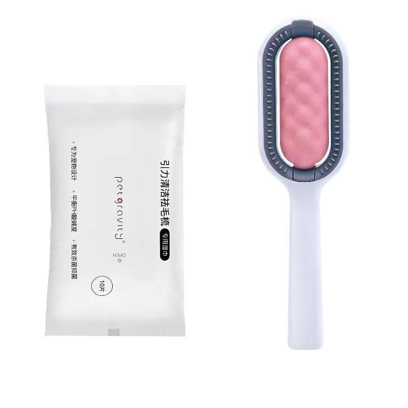 Pet Hair Remover Comb Brush with 10 Wet Wipes - Pink, Set for Short Hair