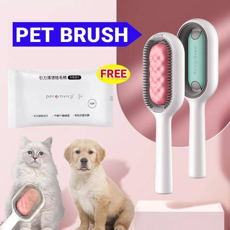 Pet Hair Remover Comb Brush with 10 Wet Wipes - Pink, Set for Short Hair - view 2