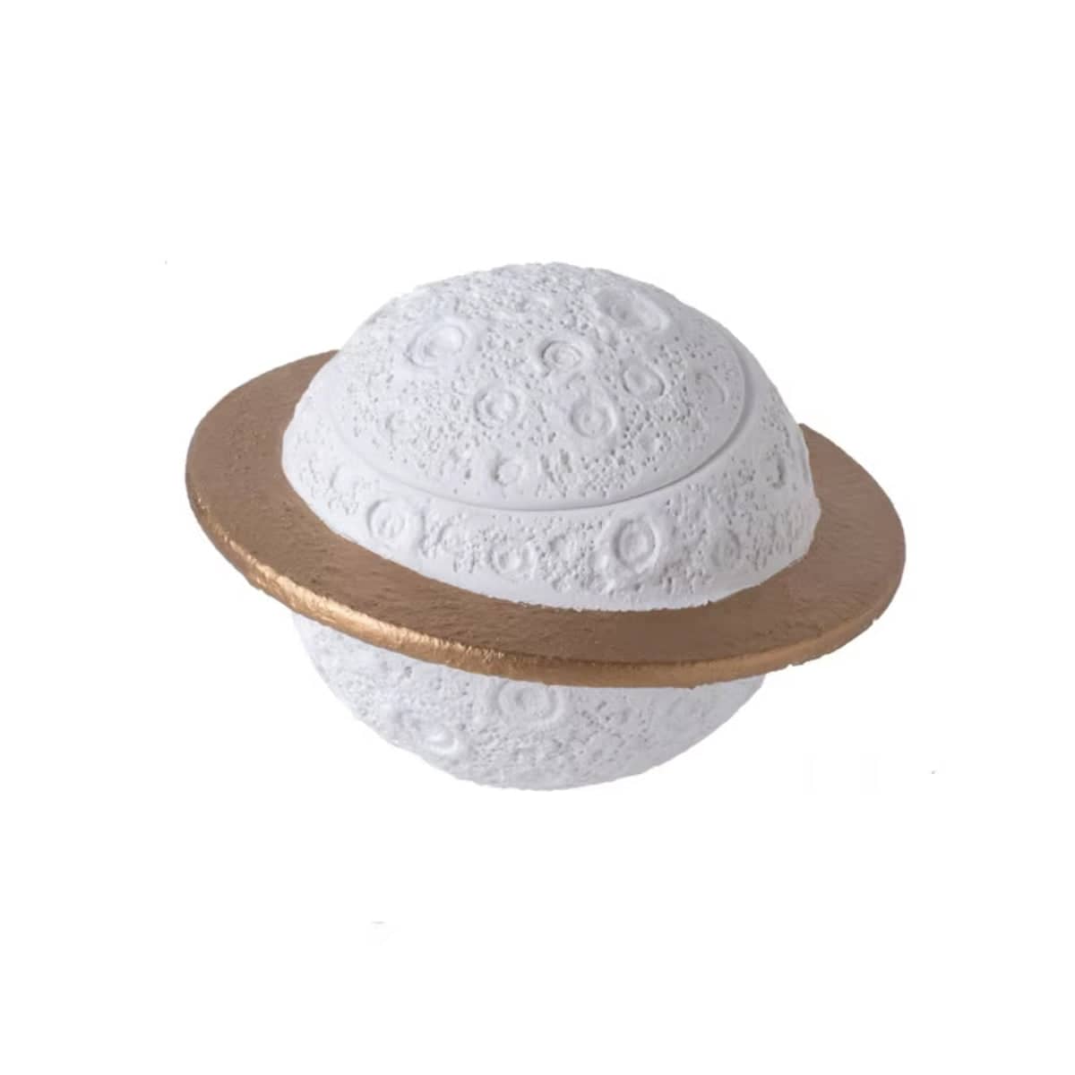 Pet Memorial Urn Planet Shape Sealed Keepsake Box for Cat and Dog Ashes - White with Gold Ring - view 2