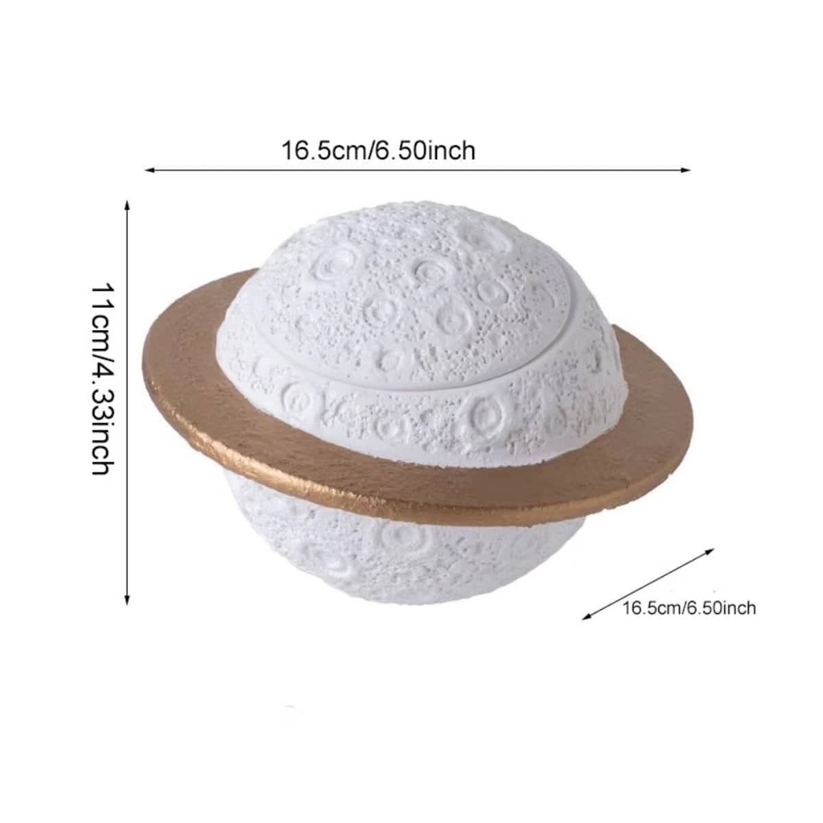 Pet Memorial Urn Planet Shape Sealed Keepsake Box for Cat and Dog Ashes - White with Gold Ring - view 3
